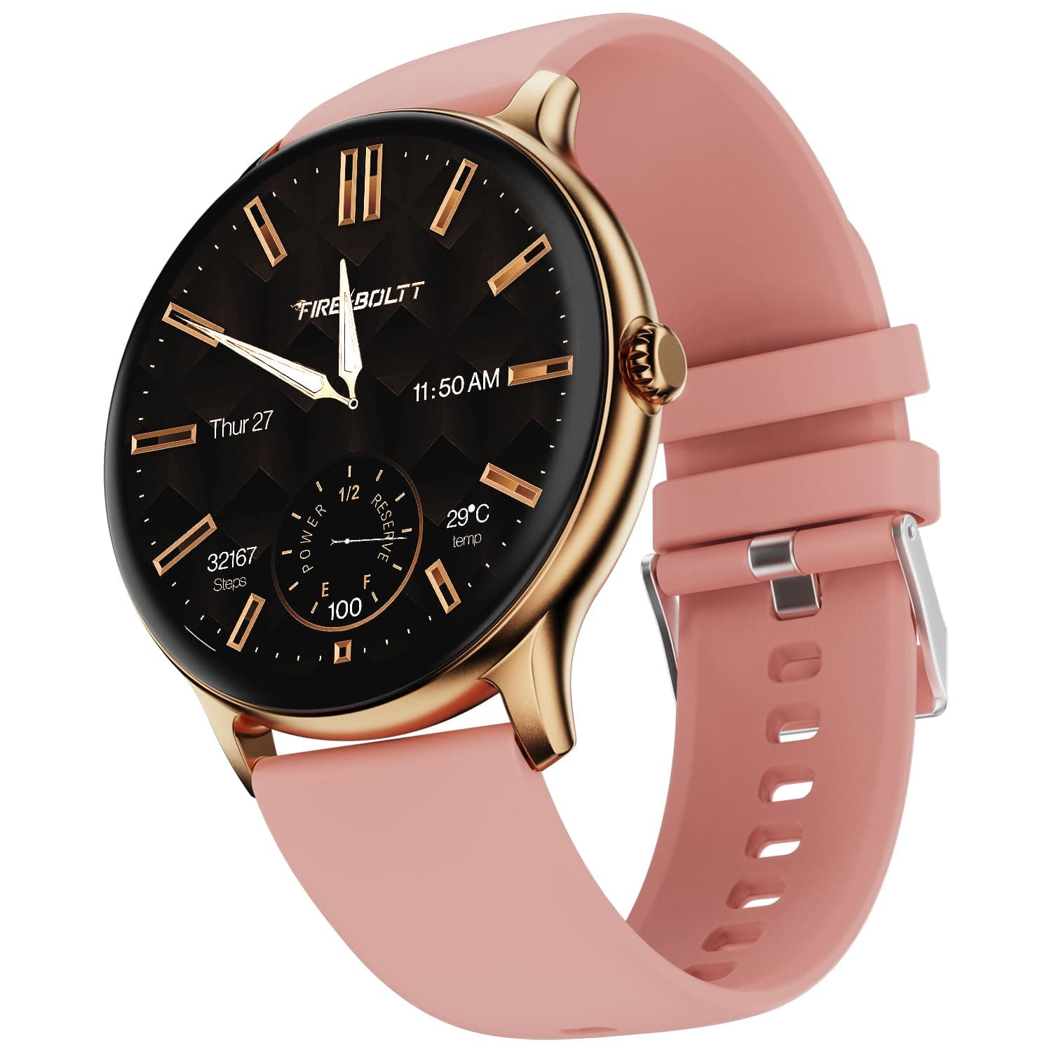 - Phoenix Pro Round Smart Watch 1.39" HD Display with Bluetooth Calling, AI Voice Assistant, SpO2 & Heart Rate Monitor, 120+ Sports Modes, IP67 Waterproof Smartwatch for Women - Golden Pink