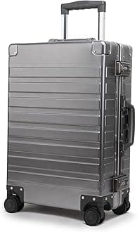 Travelking Multi-size All Aluminum Hard Shell Luggage Case Carry On Spinner Suitcase By TravelKing 20"-28", Metallic, 20"