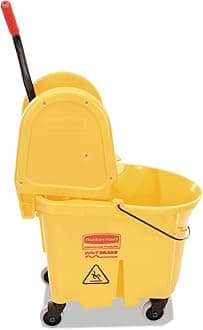 Rubbermaid Commercial Products WaveBrake 35 QT Down-Press Mop Bucket and Wringer Combo on Wheels, Yellow, for Professional/Industrial Heavy-Duty Floor Cleaning