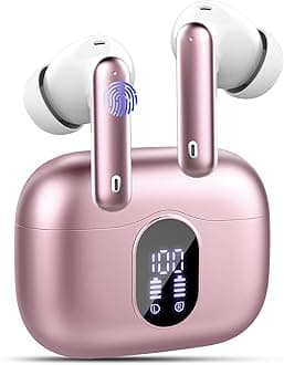– Wireless Earbuds,Bluetooth 5.3 Headphones In Ear with 4 ENC Noise Cancelling Mic,LED Display 2024 Bluetooth Earbuds Mini Deep Bass Stereo Sound,36H Playtime,Wireless Earphones IP7 Waterproof, Pink