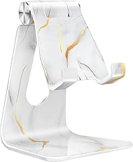 CreaDream Adjustable Cell Phone Stand, Marble Phone Stand, Cradle, Dock, Holder, Aluminum Desktop Stand Compatible with Phone 13 12 11 Pro Max 8 7Plus, Accessories Desk, All Mobile Phones - White