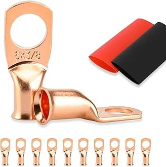 10PCS Battery Cable Ends, 6 Gauge Wire Connectors 3/8 Copper Wire Lugs, Bare Copper Eyelets with Heat Shrink Tubing by HOUSUN