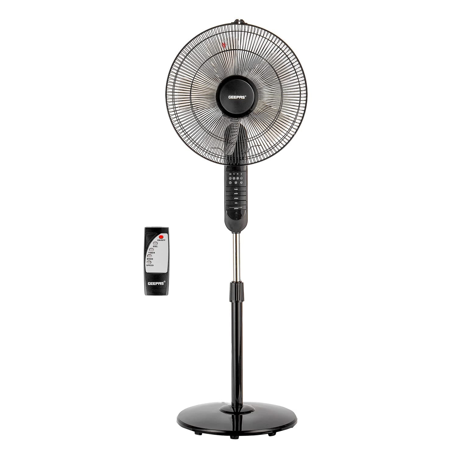 Geepas 16" Stand Fan with Remote Control - 3 Mode/Speed, 5 Leaf Blade Wide Oscillation, Adjustable Height & Tilt Setting With Led Display | 7.5 Hours Timer
