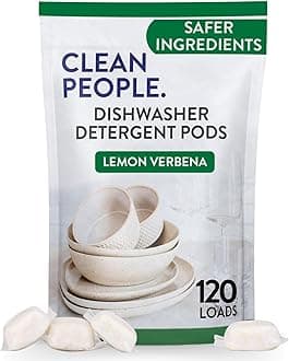 THE CLEAN PEOPLE All Natural Dishwasher Pods - Dishwasher Detergent Pods - Cuts Grease & Rinses Sparkling - Residue-Free - Fragrance Free Dishwashing Pods - Lemon, 120 Pack