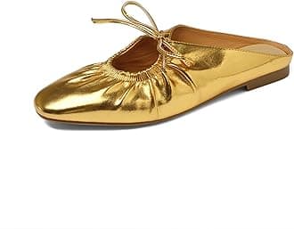 Women's Wrinkled Leather Lace Up Flat Mules Fashion Closed Square Toe Slip-On Slingback Ballet Flats Comfortable Casual Dressy Date Office Work Shoes