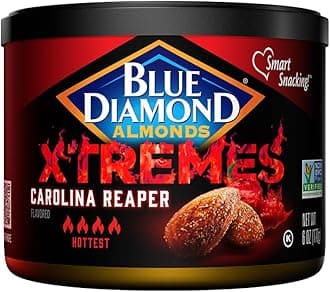 Blue Diamond Almonds XTREMES Carolina Reaper Flavored Snack Nuts, 6 Oz Resealable Cans (Pack of 1)