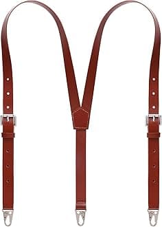Ringsun Genuine Leather Suspenders for Men, Y Design Leather Suspenders