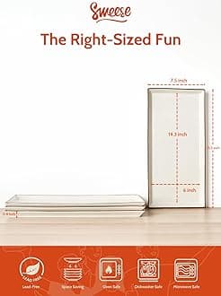 Sweese Serving Platters, Porcelain Vanilla White with Brown Trim Serving Trays for Parties, Food and Turkey, Large Rectangular Plates - 15.5 Inch, Set of 4