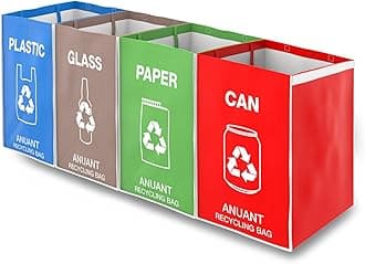 4 Pack Separate Recycling Bin Liners for Kitchen Office Home - Rubbish Sorting Bin - Leakproof Bin with Large Compartment