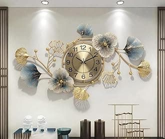 Handmade Floral Metal Wall Clock, 94cm x 54cm, Multicolour, for Bedroom, Living Room, Dining Room, Hall. Size 37in.x21in.-Analog