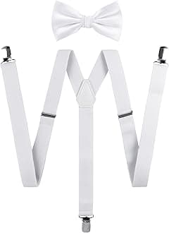 TIE G Solid Color Men's Braces + Woven Bow Tie Set for Wedding : Vivid Color, Adjustable Suspender, Strong Clip, Elastic Band