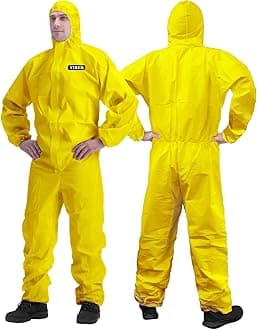 Hazmat Suit Disposable Coverall | Full Body Painters Suit in 7 Sizes with Multiple Specifications for Men & Women - Large, Yellow, 1