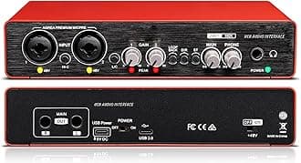 Audio Interface, Audio Interface Sound Card 24-bit/192KHz AD Converter, Electric Guitar Live Recording Professional Studio Singing