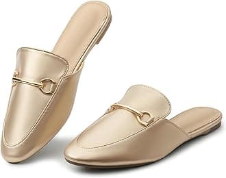 MUSSHOE Mules for Woman Buckle Flats Comfortable Slip on Women Mules Flats Shoes Backless Loafers