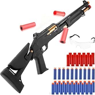 Moonmen Nerf Gun Toy Soft Foam Bullet Darts, XM1014 Air Powered Shell Ejecting Spring Rifle Shotgun for Kids Boys, Shell Thrown Foam Dart Pistols for Outdoor Activities Shooting Games (Black)