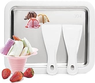 Ice Cream Roller Maker - Dessert at Home, Ice Plate Roller Anti-Griddle Pan With 2 Spatulas for Easy Homemade Rolled Ice Cream, Frozen Treat Maker (Big White)