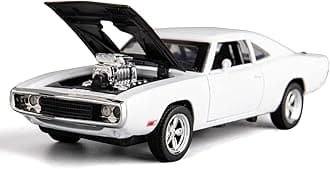 Alloy Metal Pull Back Die-cast Car 1:32 Fast and The Furious Dodge Charger Diecast Metal Pullback Toy car with Openable Doors, Light Music Boys Gifts Toys for Kids -White