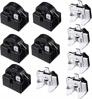 XIAOLONG Refrigerator Compressor Relay and Overload Kit - 5 Sets, Including QP2-4R7 4.7 Ohm 1 Pin Refrigerator PTC Starter Relays and 6750C-0005P Freezer Overload Protectors