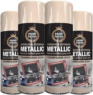 4 x Metallic Champaign Spray Paint 400ml Multi-Purpose Use, Spray for Metal and Wooden Furniture, Ornaments, Decorative Items and Much More for Interior & Exterior