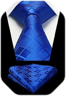 HISDERN Plaid Checkered Tie Handkerchief Woven Classic Formal Men's Necktie & Pocket Square Set
