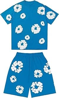 Denims-Tears Kids Tracksuit Set Foam Printed T-Shirt and Shorts 2 Piece Outfit for Boys Girls Summer Fashion Activewear Short Sleeve Tee Tops with Loose Jogger Shorts