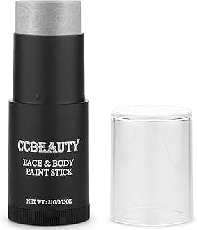 CCbeauty Metallic Silver Face Paint Stick, Glitter Face Painting Kit, Professional Body Paint Kit For Adults, Non Toxic SFX Makeup Kit For Halloween Costume Cosplay, Full Coverage Painting Foundation