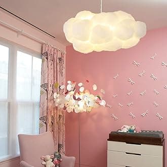 Arturesthome 2-Lights Hanging Cloud Pendant Lighting, Modern Fluffy Cotton Chandelier Ceiling Light Fixture for Children Girls Kids Living Room White-23.6in