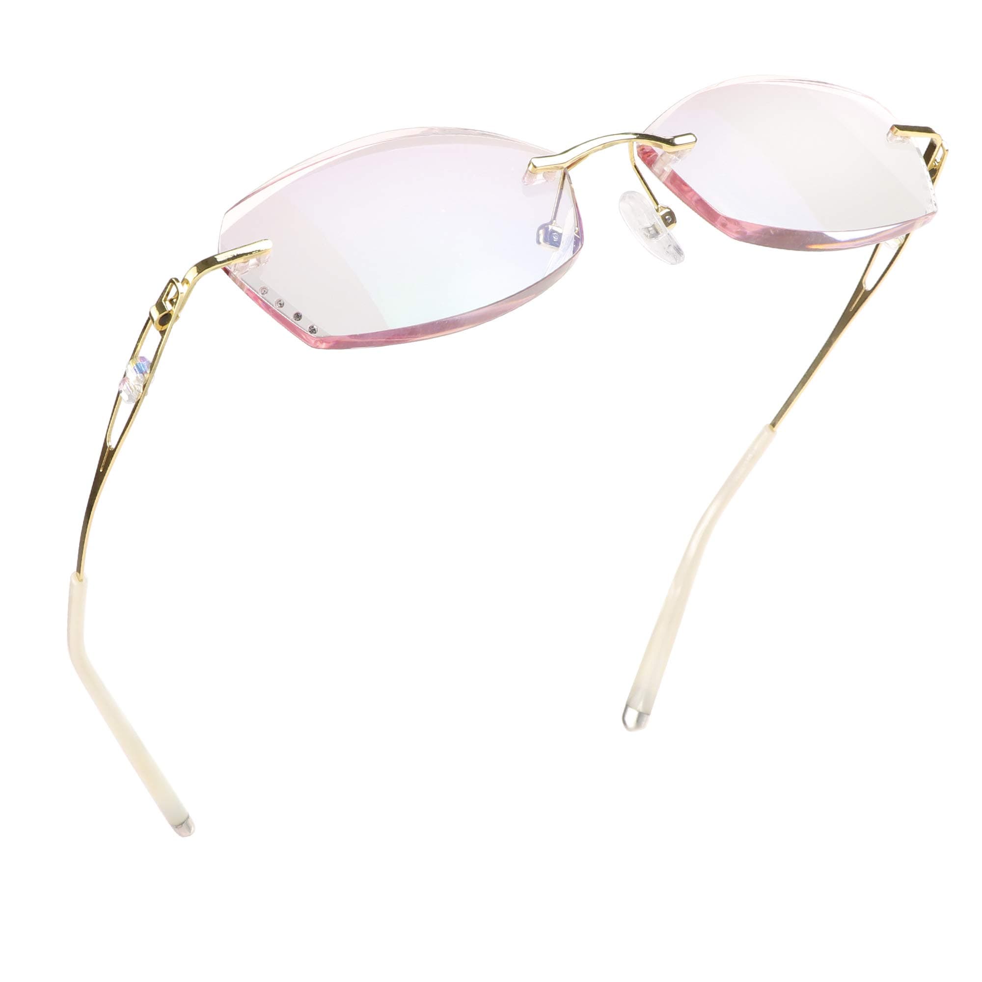 Blue Light Blocking Glasses,Computer Reading Glasses,Rimless Frame Tinted Lens with Diamond,Stylish for Women (No Magnification)