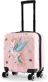 Nasher MilesTic Tac Toe Polycarbonate Hard-Sided 8 Wheels Double Spinner Cabin Luggage for Kids Pink 44cm|17inch Kids Trolley Bag |Fantasy Unicorn
