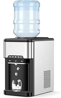 ARLIME Water Dispenser with Ice Maker, 3-in-1 Hot & Cold Water Dispenser, 48 Pounds in 24 Hours, 4 lbs Storage Basket, Safety Lock, Countertop Water Cooler for 5 Gallon Bottle, Home Office Kitchen RV