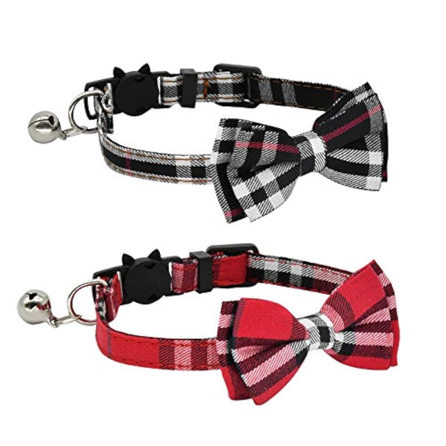 CHUKCHI 2 Pack/Set Cat Collar Breakaway with Cute Bow Tie and Bell for Kitty and Some Puppies, Adjustable from 7.8-10.5 Inch (Black+Red)
