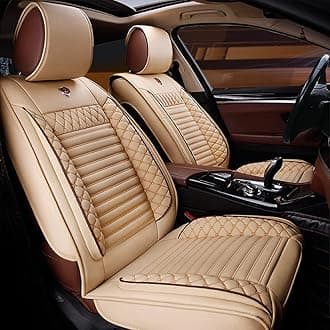 Custom Car Seat Covers Fit for Mustang Mach-E 2021 5-Seat Full Set All Weather PU Leather Front Rear Seat Protector with Waterproof Airbag Standard Edition Beige