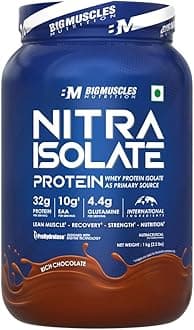 Bigmuscles Nutrition Nitra Isolate [1kg, Rich Chocolate] | 32g Protein | 10g EAA | Whey Protein with ProHydrolase Enzyme Tech. For Faster Absorption | Improved Strength, Faster Recovery & Muscle Building