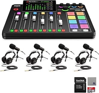 Rode RODECaster Pro II Audio Production Studio Bundle with 4x Zoom ZDM-1 Podcast Mic Packs, 32GB microSD Card and StreamEye Polishing Cloth