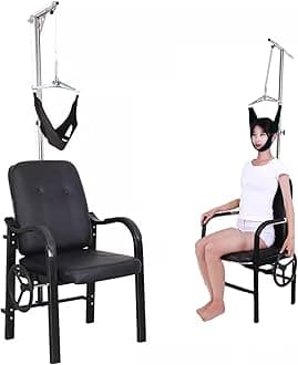 Neck Traction Devices for Spinal Decompression Home Use, Men Women Medical Cervical Traction Exerciser Pain Relief, Physical Therapy Orthopedic Chair (Color : Black)