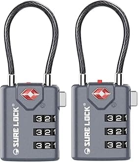 SURE LOCK TSA Approved Combination Luggage Locks with Open Alert Indicator – Durable Zinc Alloy Cable Travel Locks with Large Easy-Read Dials for Suitcases, Backpacks & Gym Bags(Grey 2 Pack)