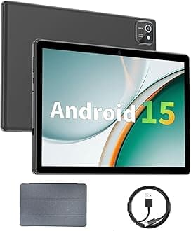 Tablet 10 inch Android 15 Tablets, 12GB RAM 64GB ROM 1TB Expand, Quad-Core Processor, 1280x800 LCD Touch Screen, WiFi 5, Dual Camera, BT5.0, 6000mAh Battery (Black)