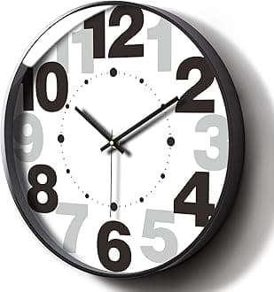 Quiet Wall Clock Black and White Large Arabic Numeral Modern Big Number Clear Dial Led Display Easy to Read Non-Ticking Clock Decor for Kitchen Accessories Living Room Garden Classroom Bedroom 30cm