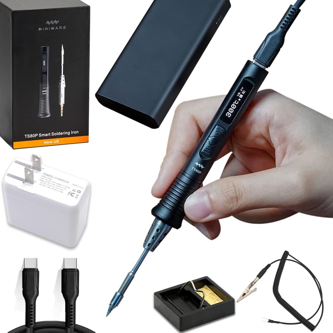 Upgraded TS80P 9V/12V Type C USB Original Digital OLED Programmable Pocket-size Portable Soldering Iron Station Kit (With US PD Power Supply)