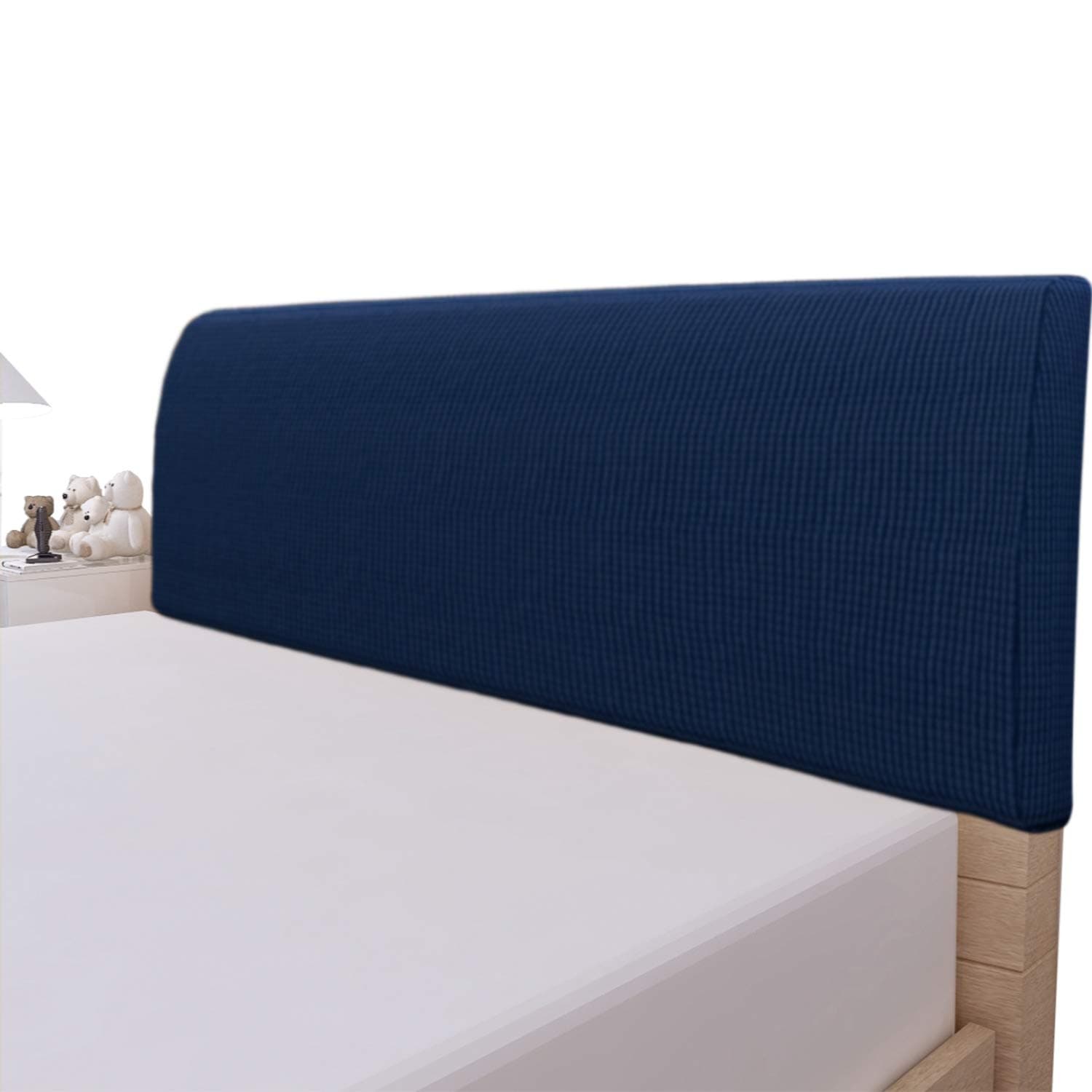 Easy-Going Stretch Bed Headboard Cover,Small Square Jacquard Headboard Slipcover, Dustproof Bed Head Cover for Bedroom (Queen,Navy)