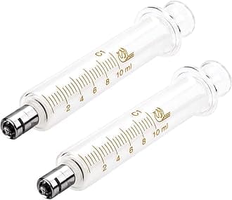 2Pack 10ml/cc Glass Syringe With Metal Luer Lock and Caps for Liquid, Borosilicate Glass Syringe for Oil or Glue Applicator,No Needle