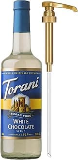 Torani Sugar Free Coffee Syrup, White Chocolate Flavored Syrup for Drinks, Zero Calorie, Glass Bottle with Pump Included, 25.4 Fl Oz