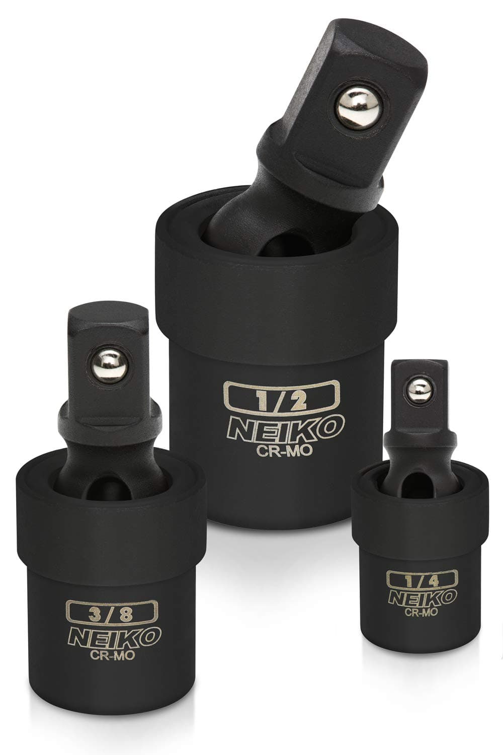 Neiko 02486A Black Impact Universal Joint Socket Swivel Set, 3 Piece, Cr-Mo | ¼, 3/8, ½-Inch Drive