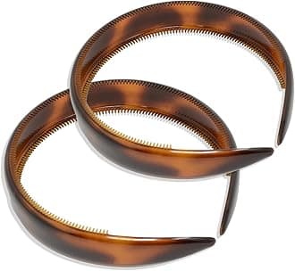 ParcelonaFrench Bold 3/4" Wide Set of 2 Celluloid Hair Headbands Very Flexible Strong Hold Grip No Slip Inner Teeth Durable Styling Women Hair Accessories, Made in France (Tortoise Shell Brown)