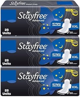 Stayfree Advanced Xxl|Combo Packs 84 Pads|All Night Ultra Comfort Sanitary Pads Women|Convert Heavy Flow Into Gel|Odour Control|Absorbs 2X Faster 2X Better Coverage|Up To 12 Hours Of Protection