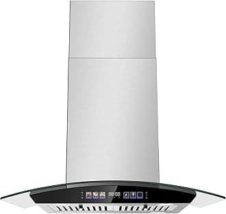 Tieasy Island Range Hood 30 Inch 700 CFM Ceiling Mount Kitchen Vent Hood Tempered Glass with Color Gesture Sensing & Touch Control, 3 Speed Fan, 4 LED Lights, Permanent Filters