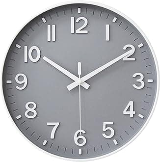 HZDHCLH Wall Clocks Battery Operated,Wall Clock Gray,8 inch Wall Clock Silent Non Ticking Modern 3D Numbers for Kitchen Bedroom Living Room Office Classroom Decor