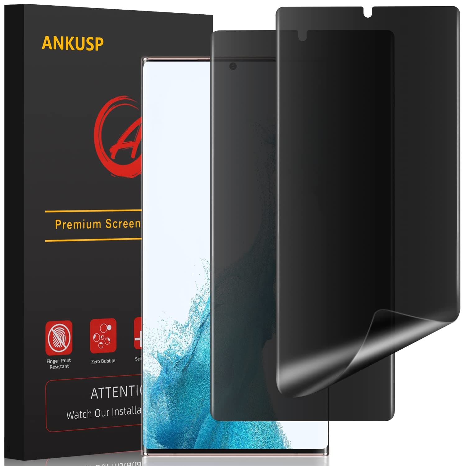 ANKU [2 Pack] Galaxy S22 Ultra Privacy Screen Protector [Enhanced Adhesive] Flexible Film [Support Fingerprint Unlock], Anti-Spy, Anti-Scratch, Case Friendly Soft Film for Samsung Galaxy S22 Ultra 5G
