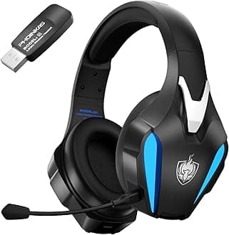 PHOINIKAS Wireless Gaming Headset for PS4 PS5 PC Nintendo Switch, 5.8G Wireless Over Ear Gamer Headphones with Detachable Mic, 3.5mm Wired Gaming Headset for Xbox One/Phone, 7.1 Stereo Sound - Blue