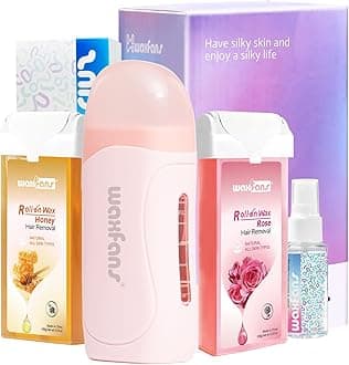 Roll on Wax Kit, Waxing Kit for Women and Men, Wax Roller Waxing Kit for All Skin Types, Roll on Waxing Kit for Hair Removal, with Honey and Rose Wax Cartridges & 50 Pcs Wax Strips